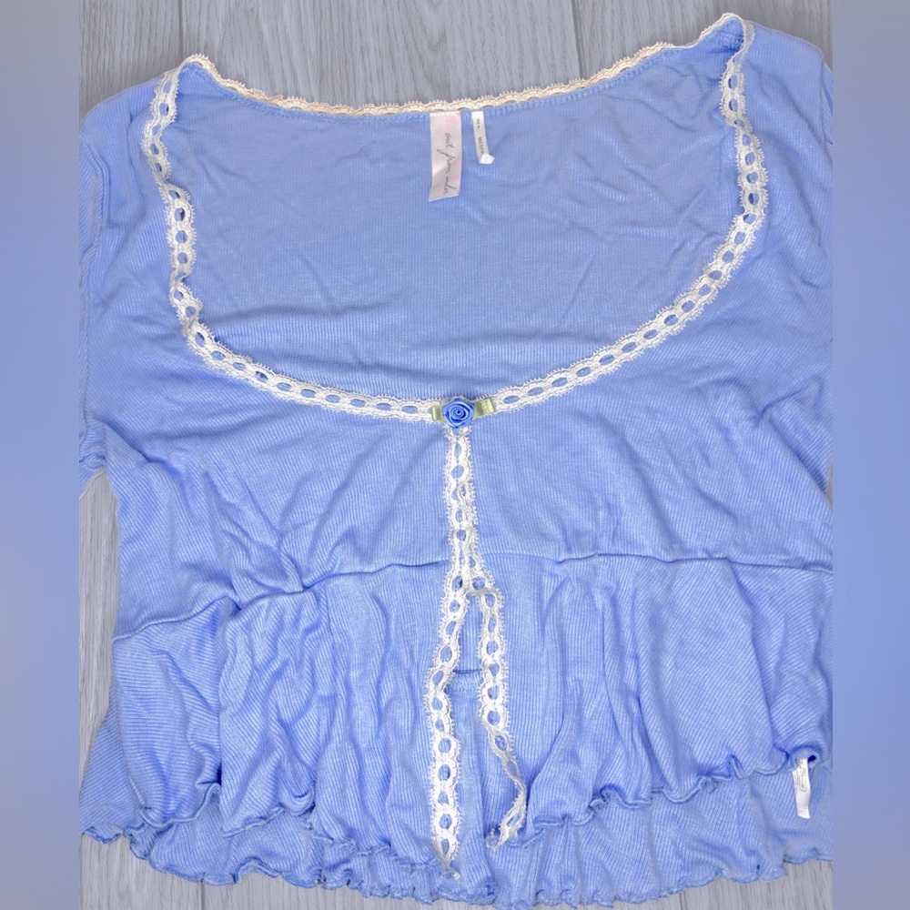 URBAN OUTFITTERS Women’s Long Sleeve Lace Trim Babydoll Top - Picture 4 of 8